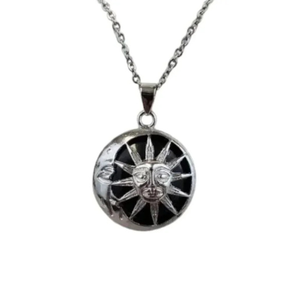 Obsidian Sun and Moon Pendant Necklace - Picture 1 of 8